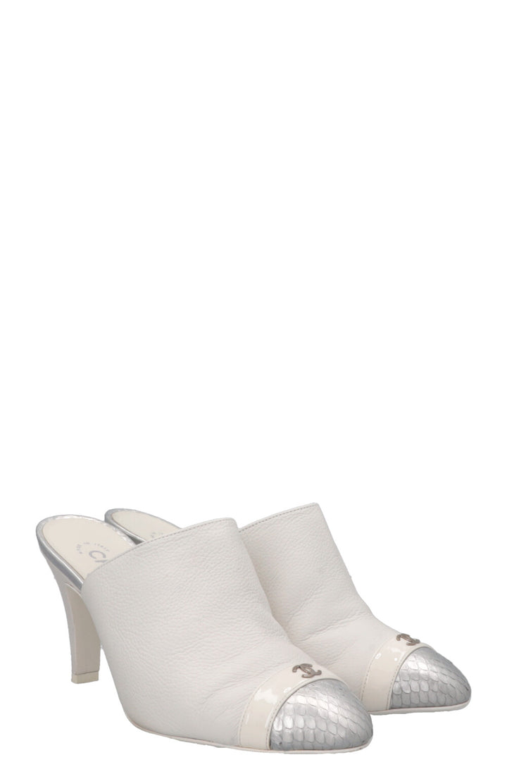 CHANEL CC Python Cap Toe Heels Leather Off-White