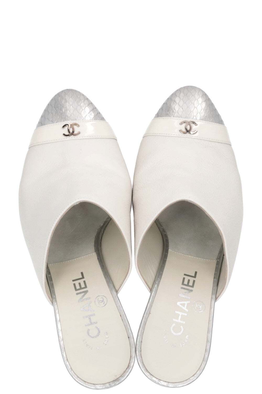 CHANEL CC Python Cap Toe Heels Leather Off-White