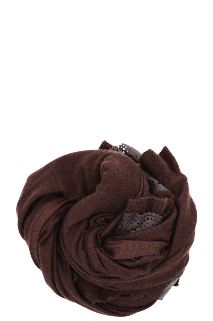 CHRISTIAN DIOR Leather Detail Shawl Cashmere Brown