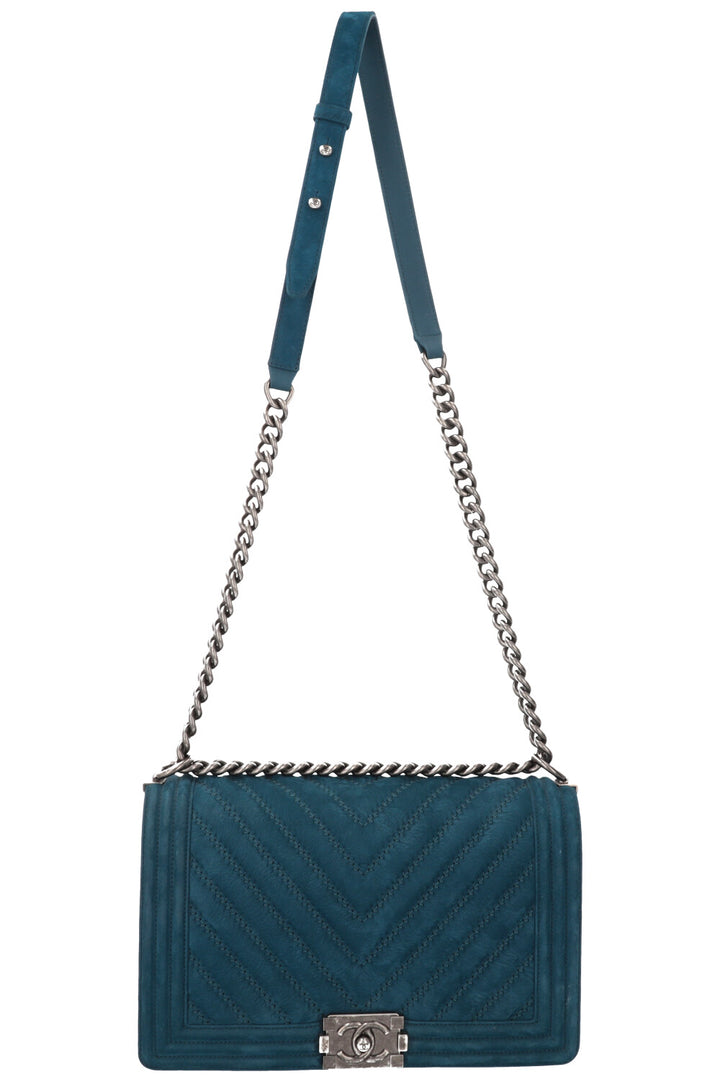 CHANEL Medium Boy Crossbody Bag Suede Petrol