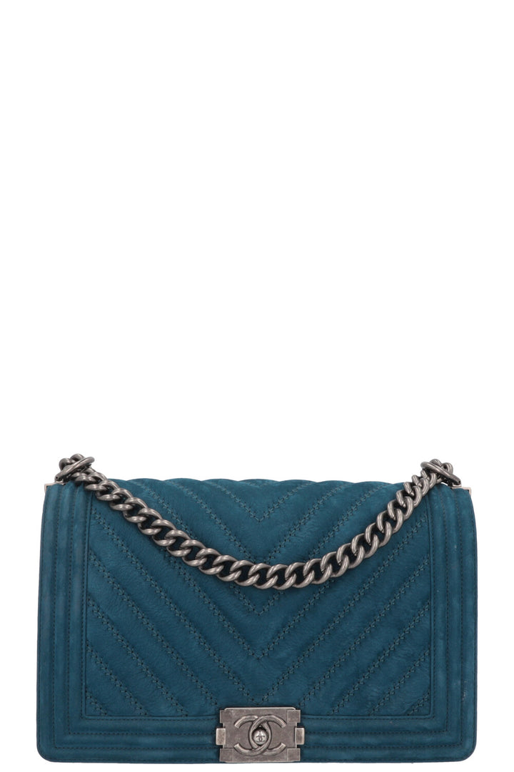 CHANEL Medium Boy Crossbody Bag Suede Petrol
