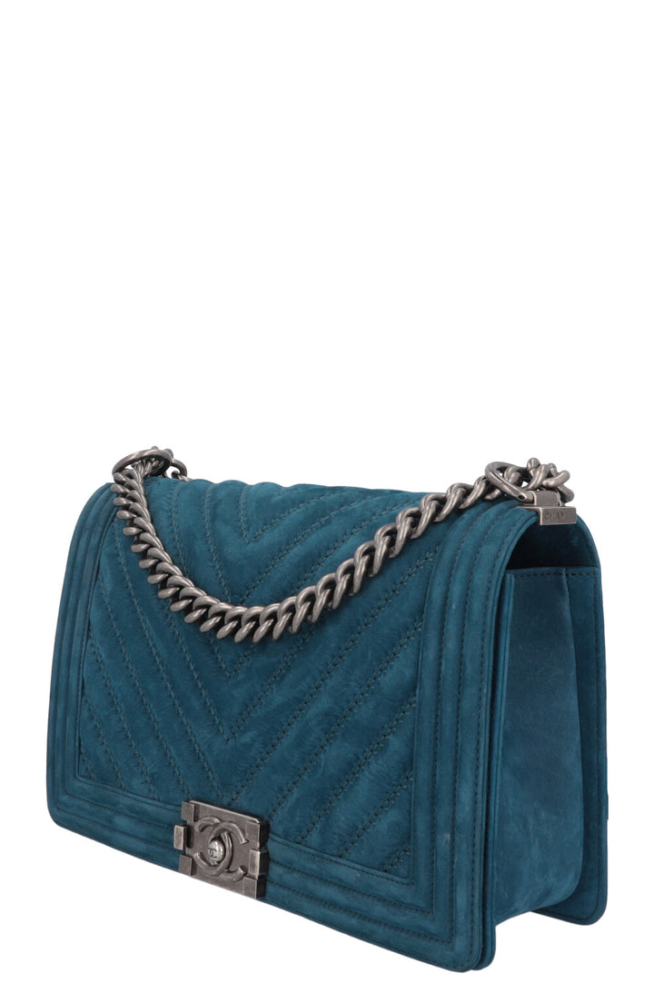 CHANEL Medium Boy Crossbody Bag Suede Petrol
