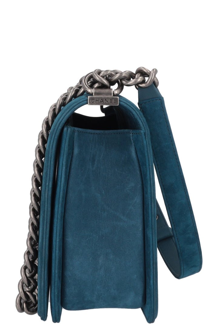 CHANEL Medium Boy Crossbody Bag Suede Petrol