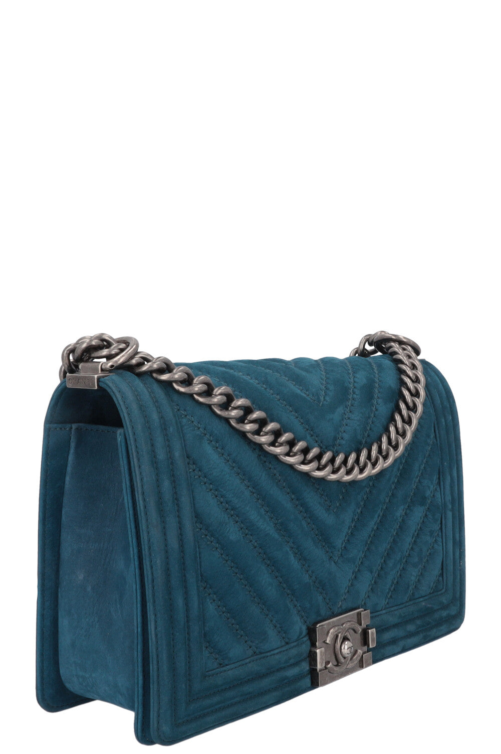 CHANEL Medium Boy Crossbody Bag Suede Petrol