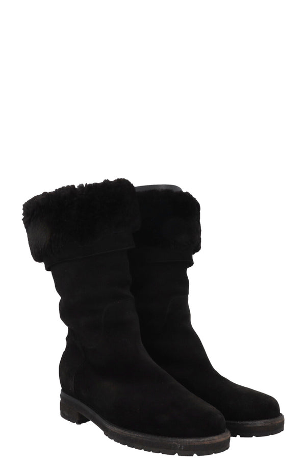 LORO PIANA Rabbit Fur Ankle Boots Suede Black