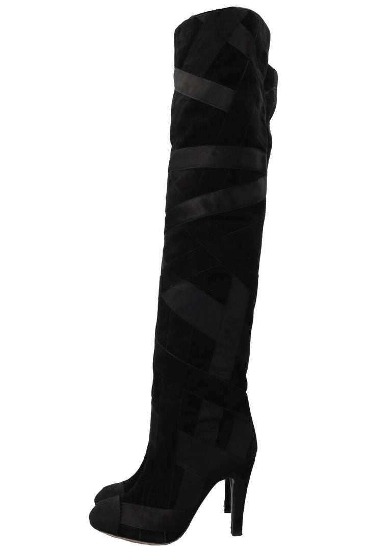 CHANEL 2017 Cosmopolite CC Overknee Boots Black