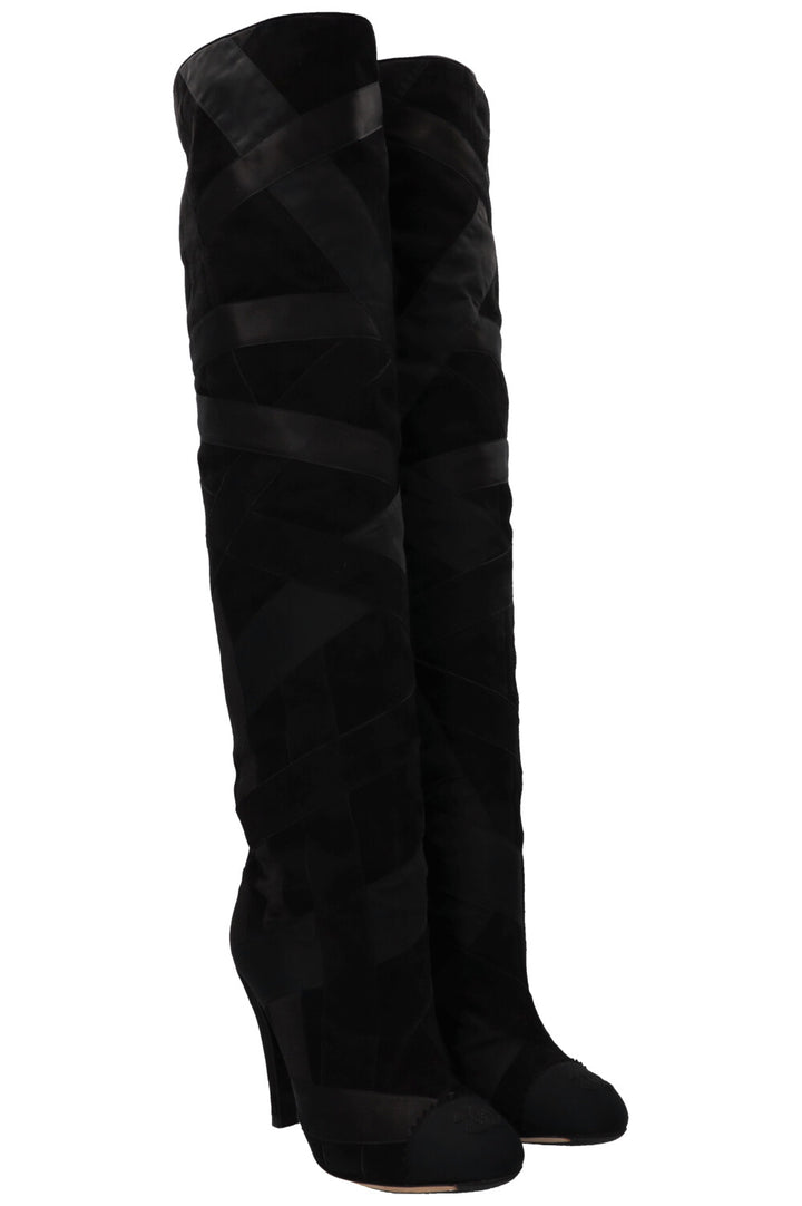 CHANEL 2017 Cosmopolite CC Overknee Boots Black