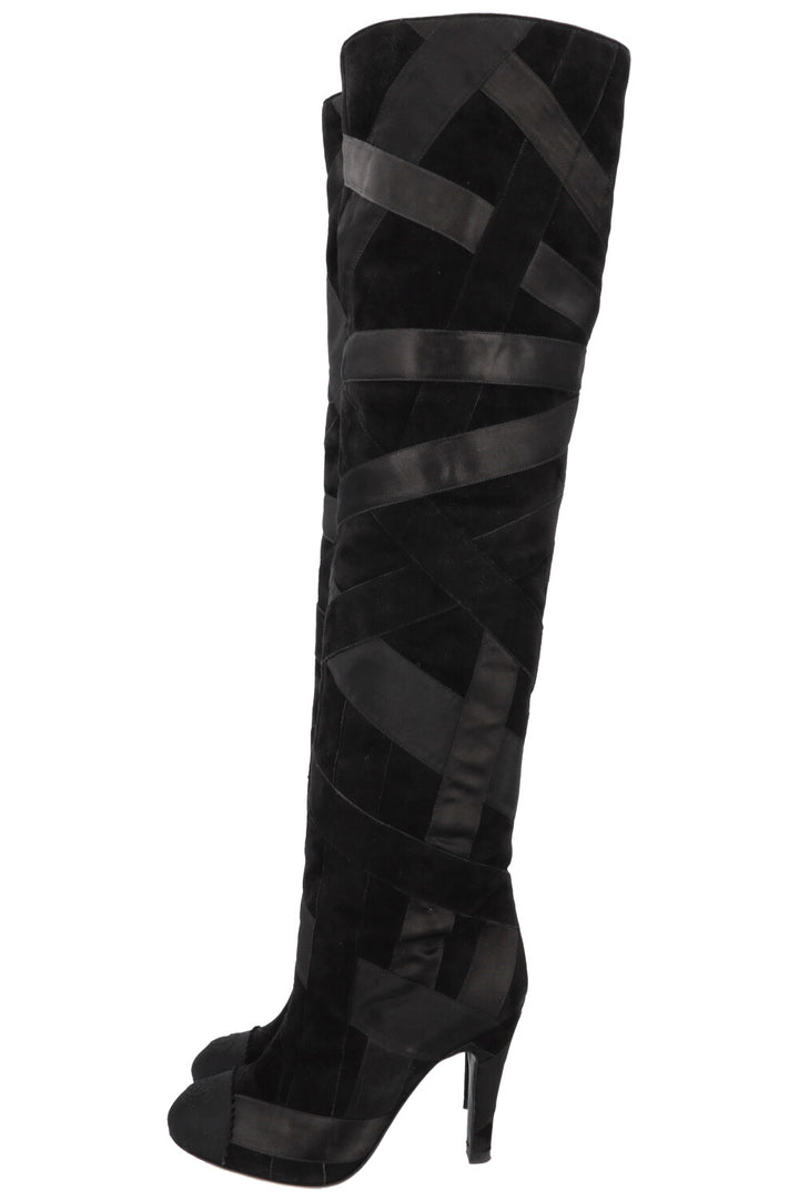CHANEL 2017 Cosmopolite CC Overknee Boots Black
