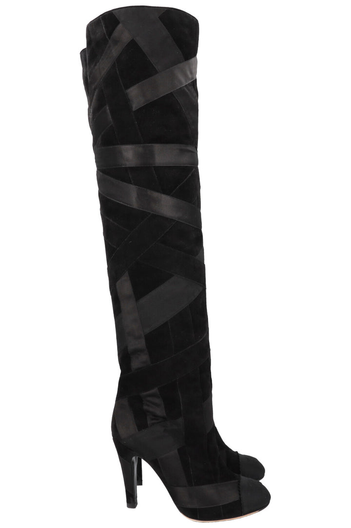 CHANEL 2017 Cosmopolite CC Overknee Boots Black