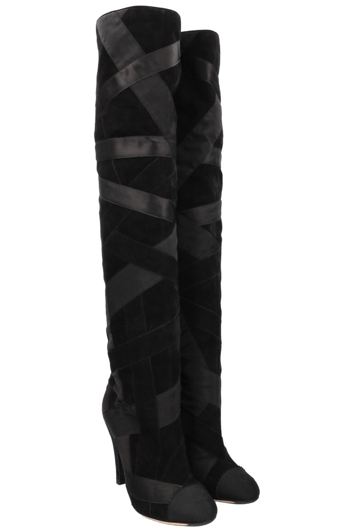 CHANEL 2017 Cosmopolite CC Overknee Boots Black