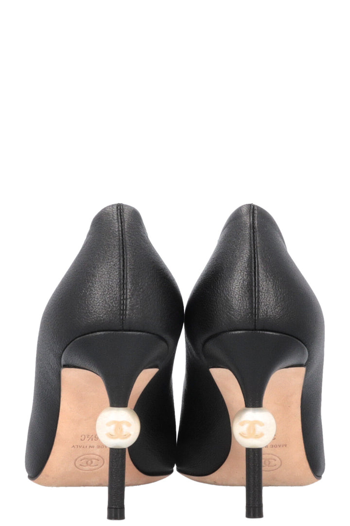 CHANEL CC Pearl Heels Black