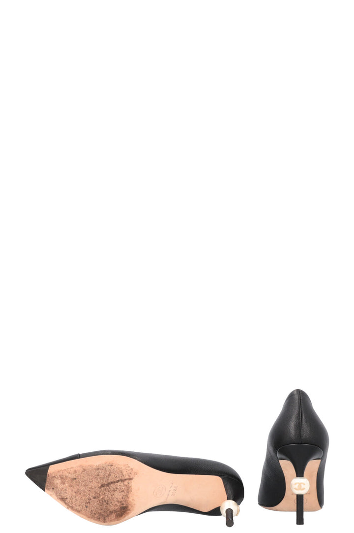 CHANEL CC Pearl Heels Black