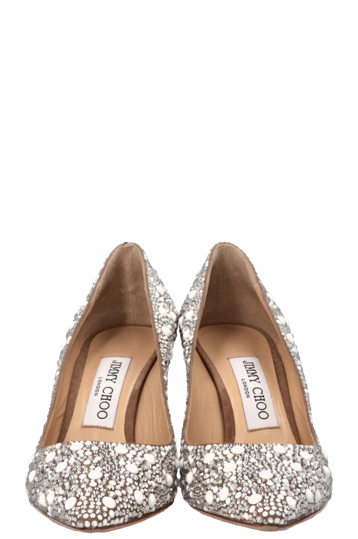 JIMMY CHOO Romy Crystal Heels Silver White