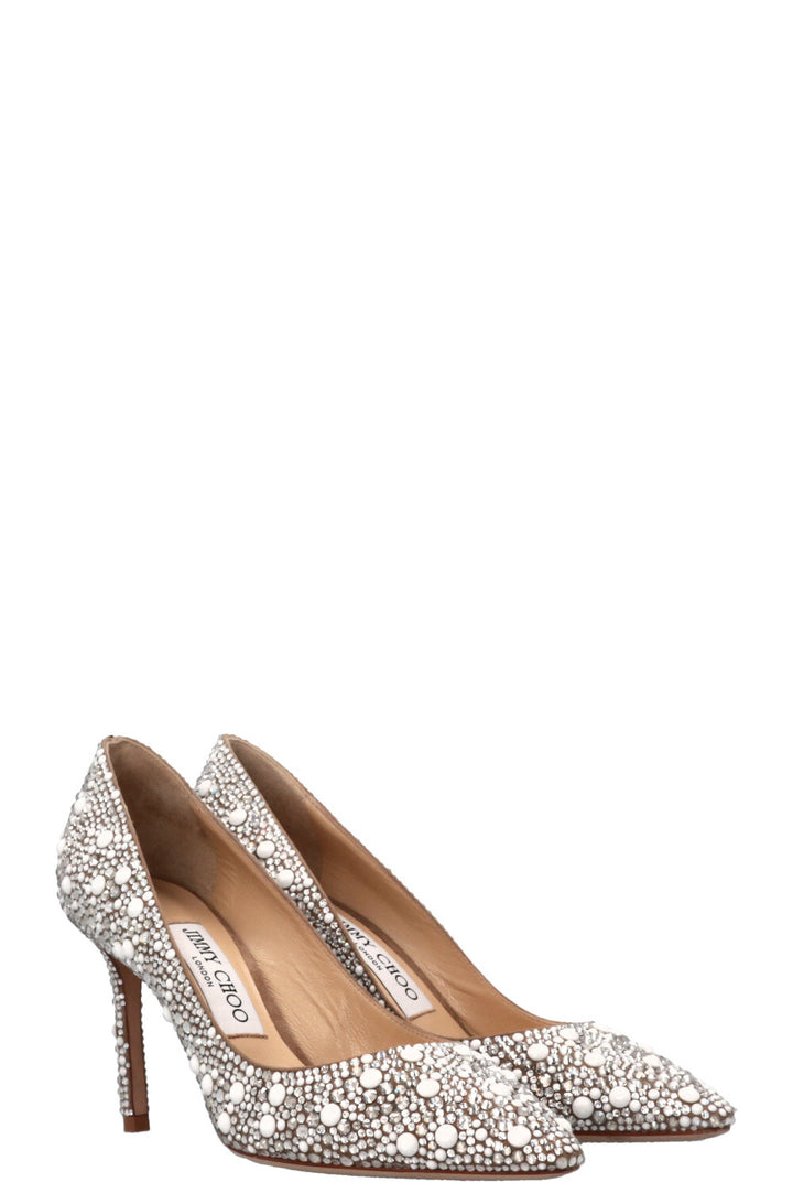 JIMMY CHOO Romy Crystal Heels Silver White