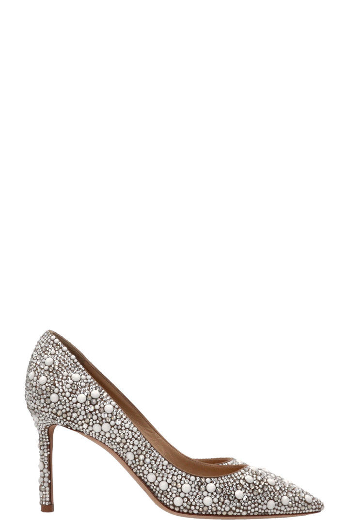 JIMMY CHOO Romy Crystal Heels Silver White