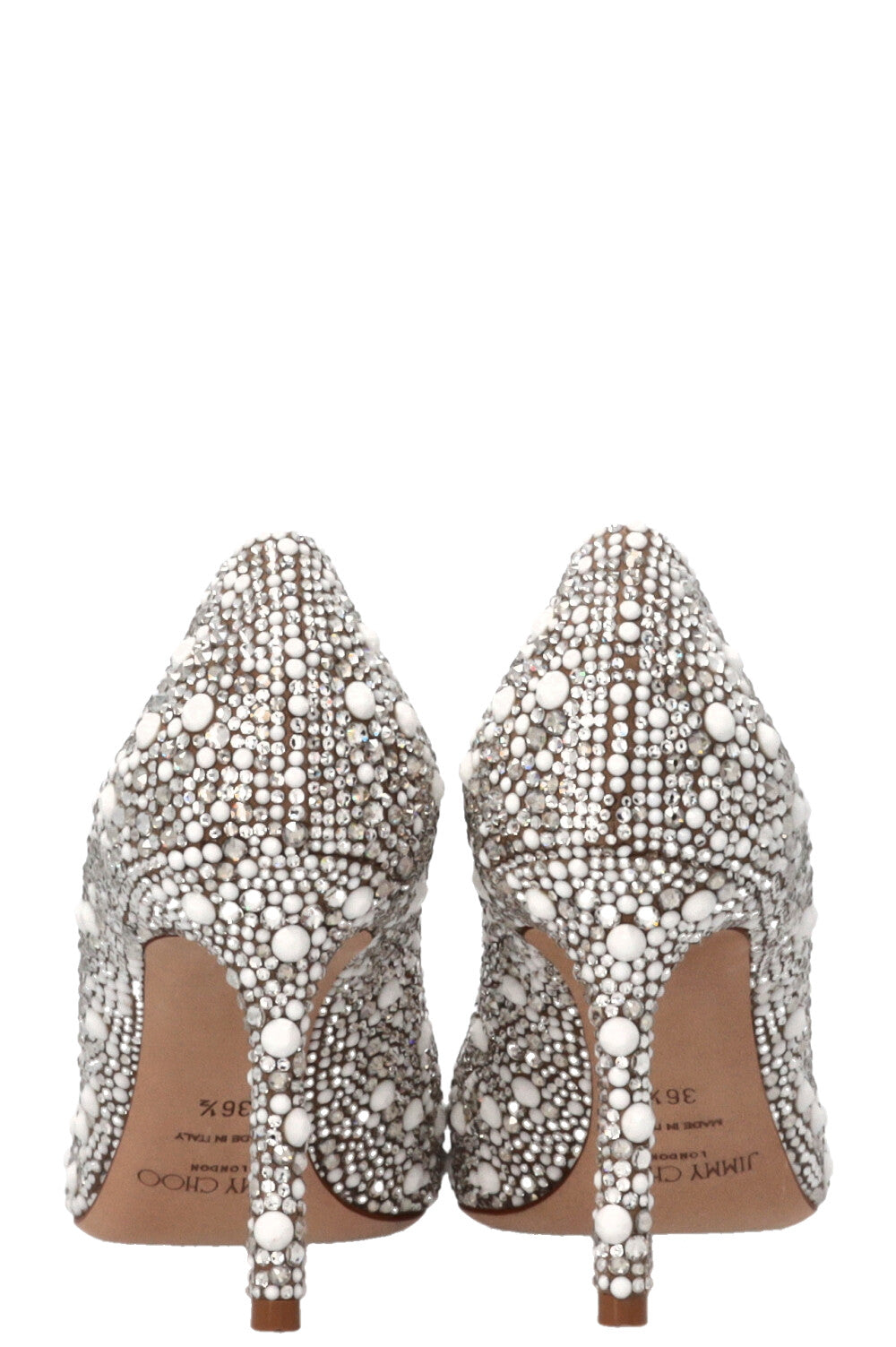 JIMMY CHOO Romy Crystal Heels Silver White