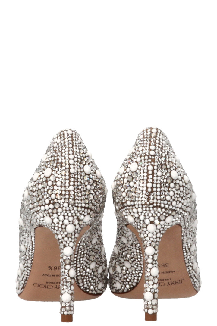 JIMMY CHOO Romy Crystal Heels Silver White