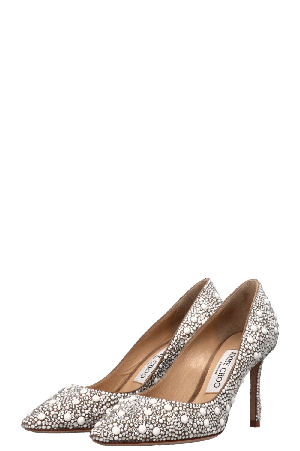 JIMMY CHOO Romy Crystal Heels Silver White