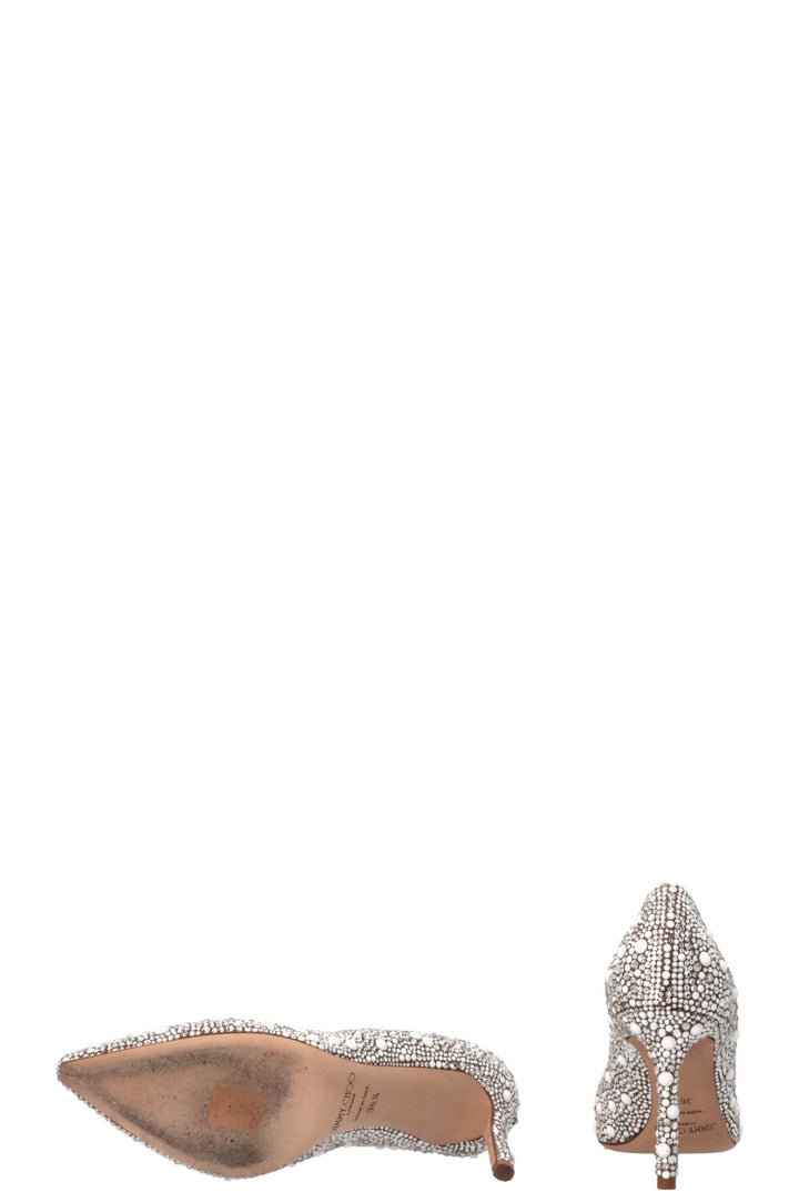 JIMMY CHOO Romy Crystal Heels Silver White
