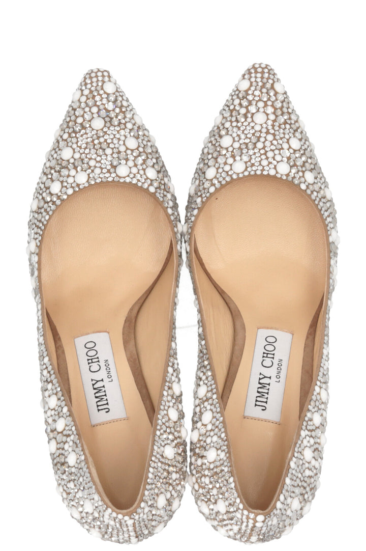 JIMMY CHOO Romy Crystal Heels Silver White