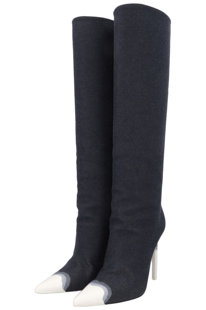 TOM FORD Bleached Denim Knee High Boots Blue