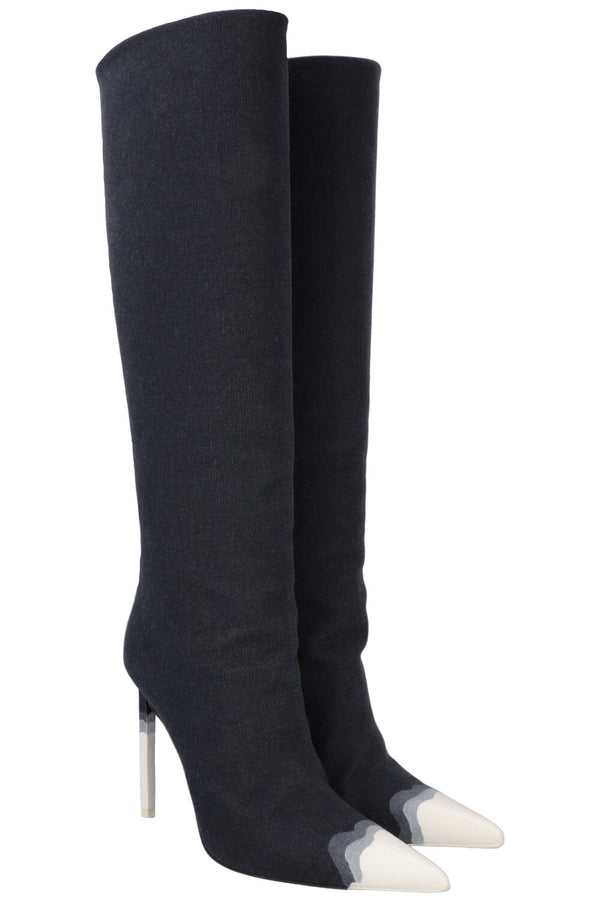 TOM FORD Bleached Denim Knee High Boots Blue