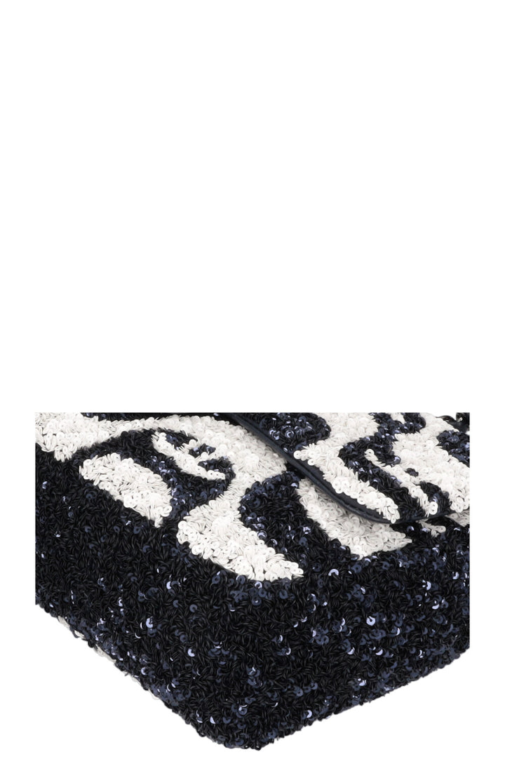 CHANEL Flap Bag Sequin Navy White
