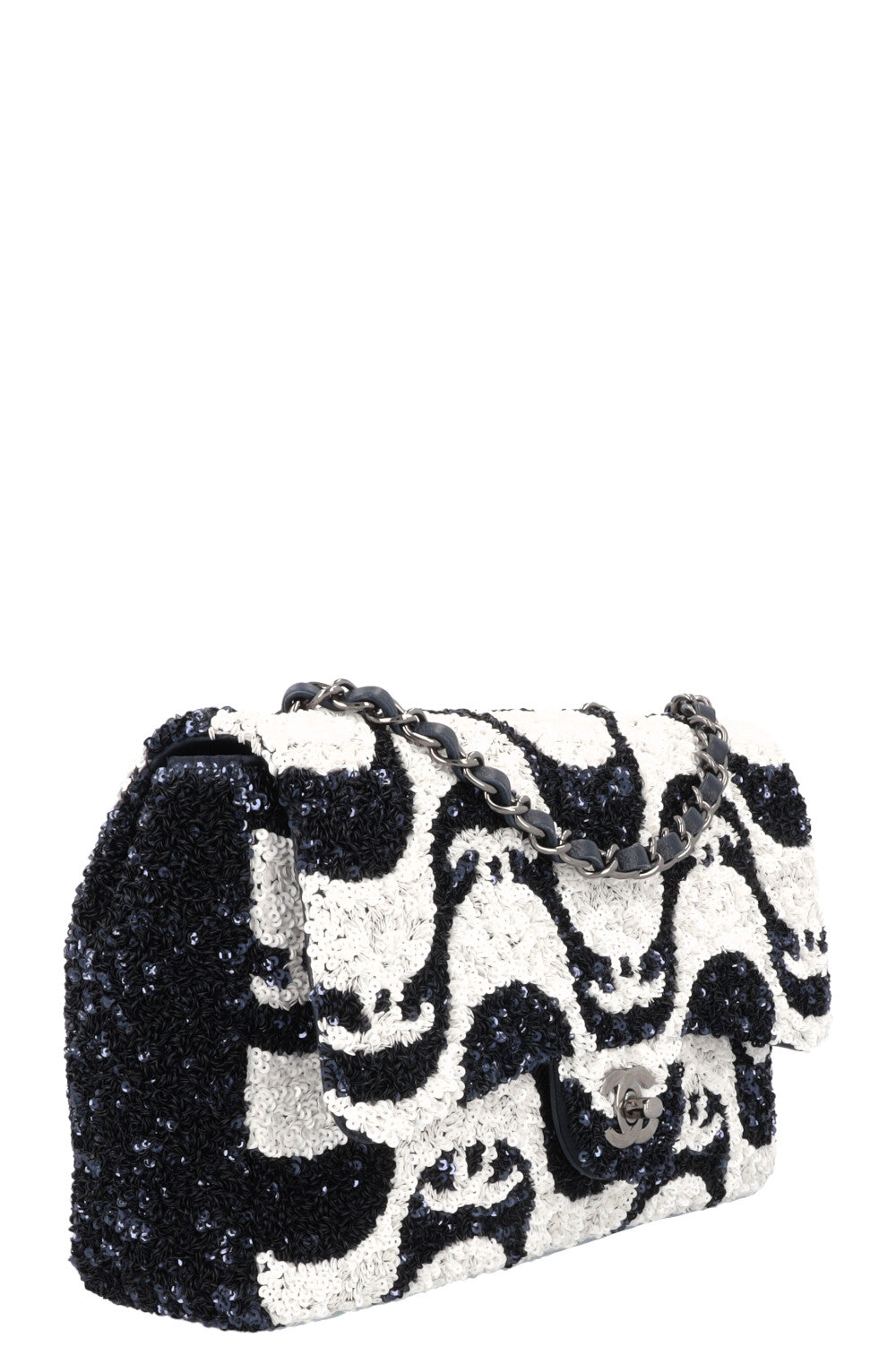 CHANEL Flap Bag Sequin Navy White