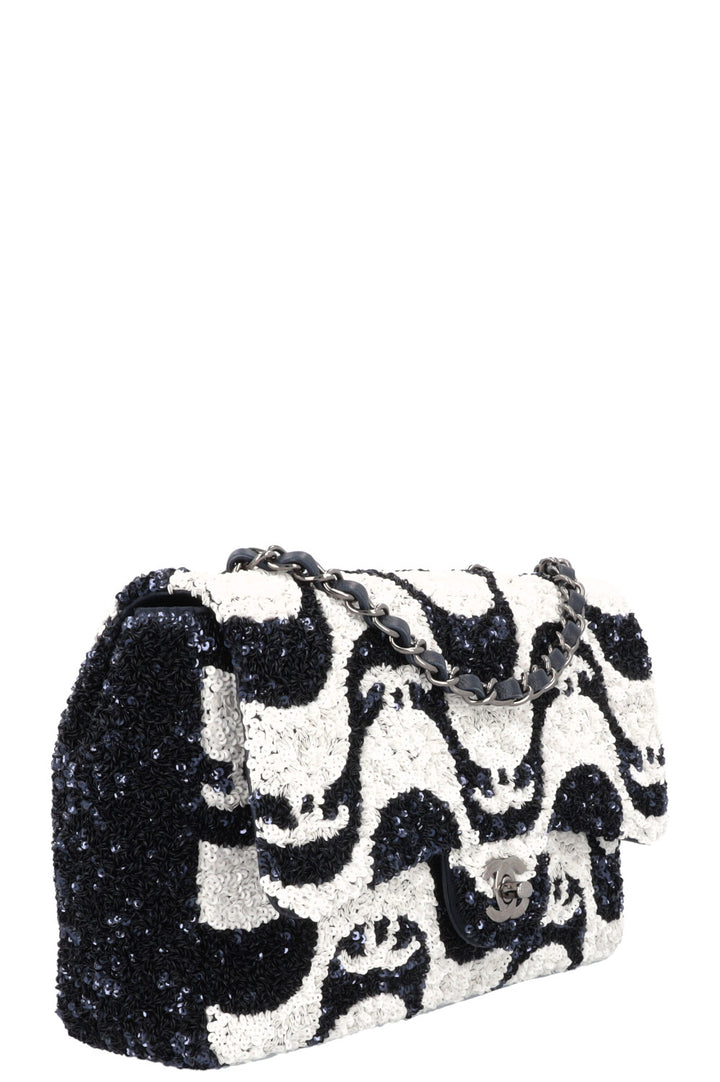 CHANEL Flap Bag Sequin Navy White