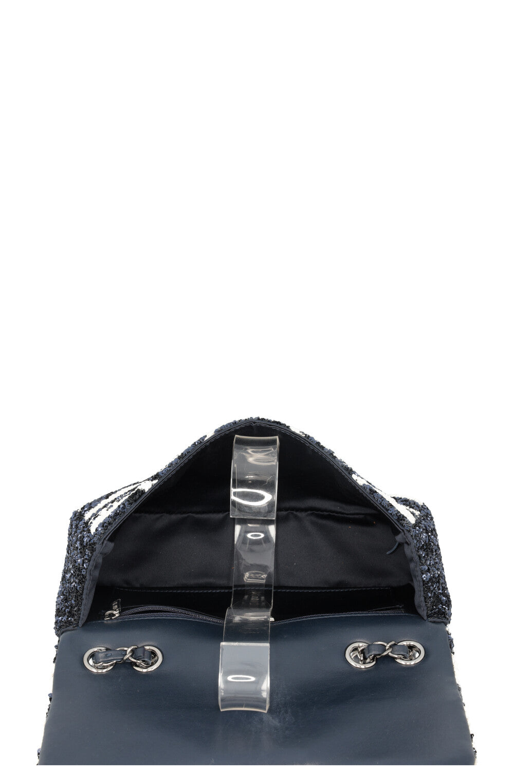 CHANEL Flap Bag Sequin Navy White