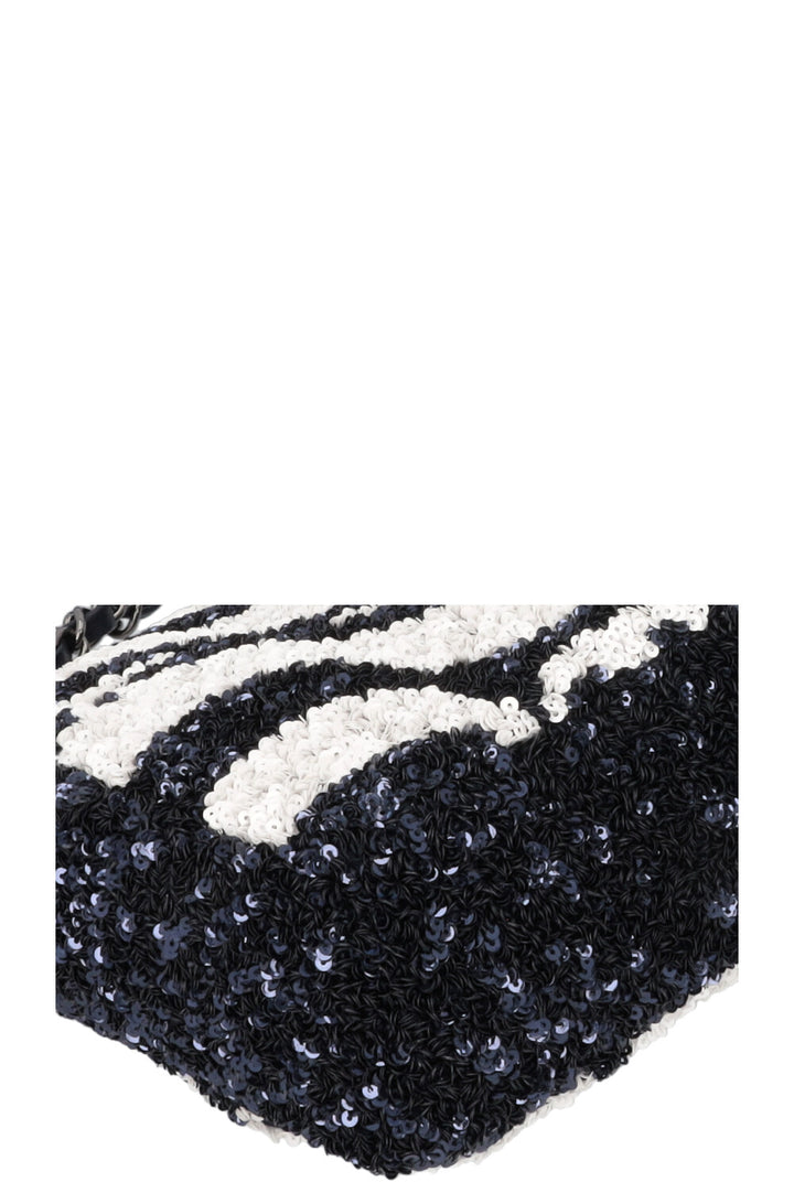 CHANEL Flap Bag Sequin Navy White