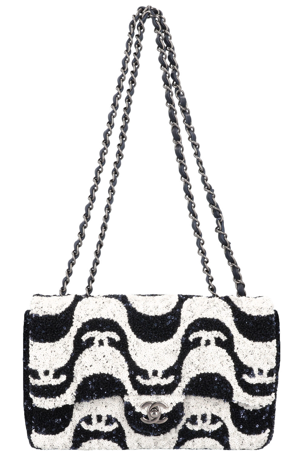 CHANEL Flap Bag Sequin Navy White