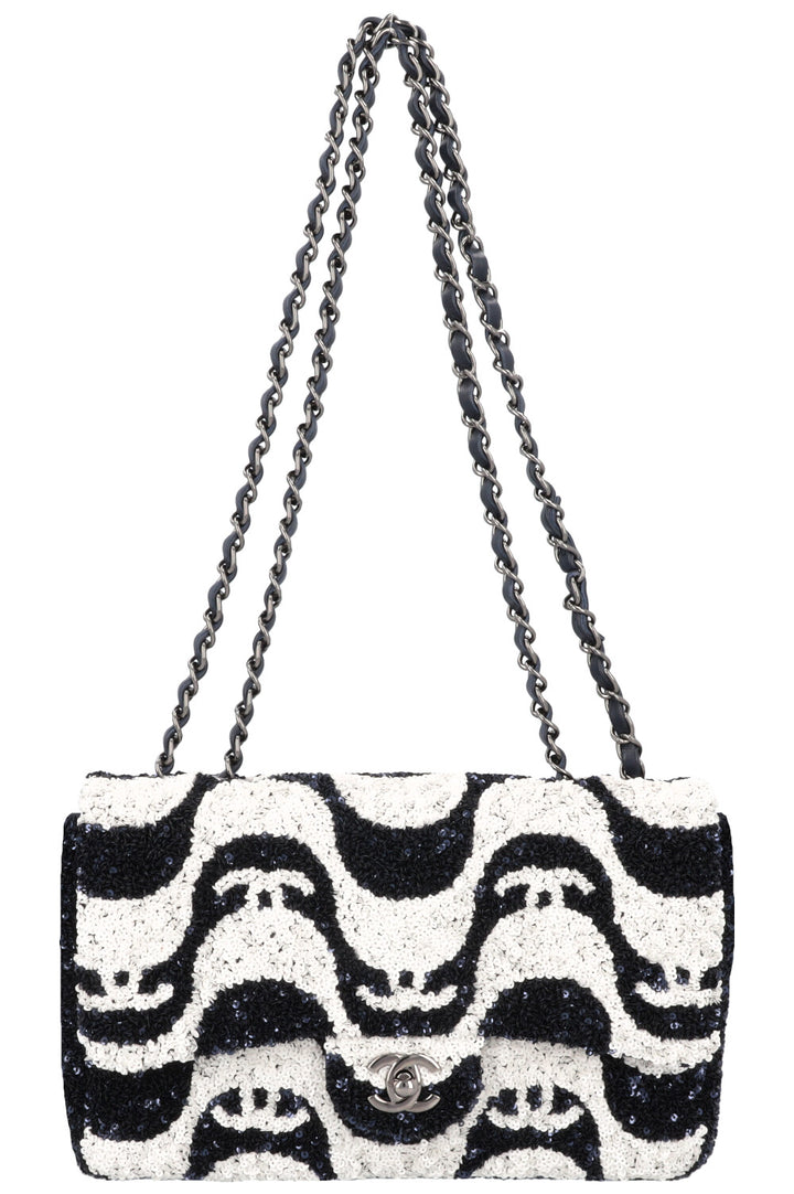 CHANEL Flap Bag Sequin Navy White