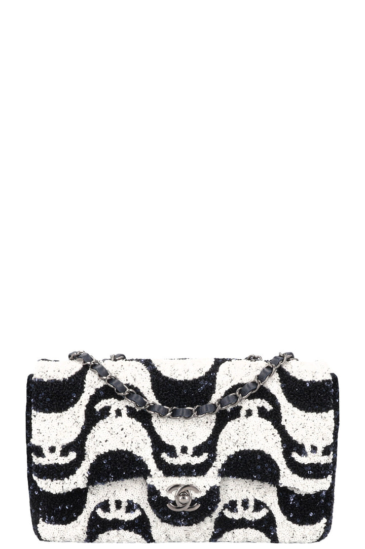 CHANEL Flap Bag Sequin Navy White