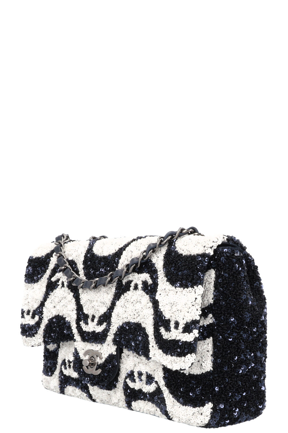 CHANEL Flap Bag Sequin Navy White