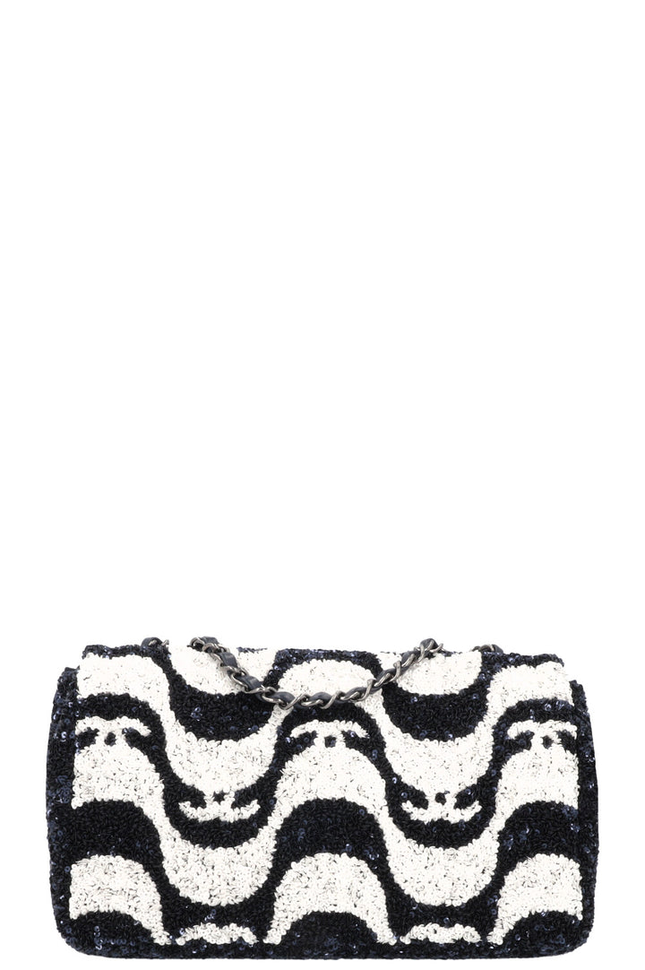 CHANEL Flap Bag Sequin Navy White
