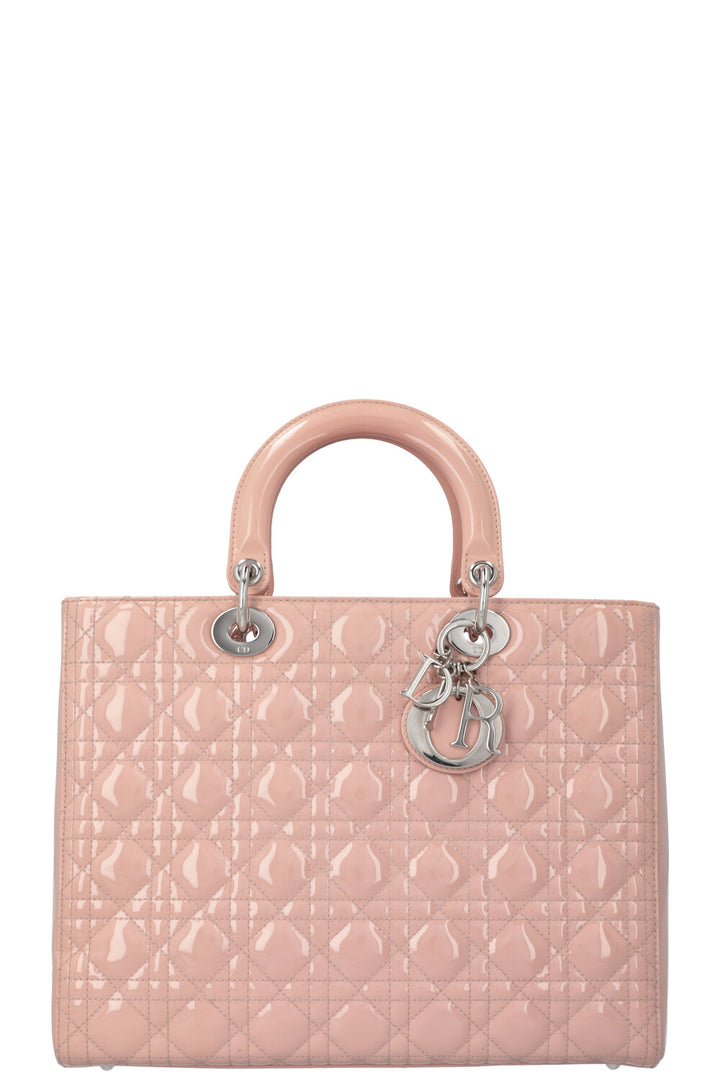CHRISTIAN DIOR Large Lady Dior Patent Rosa