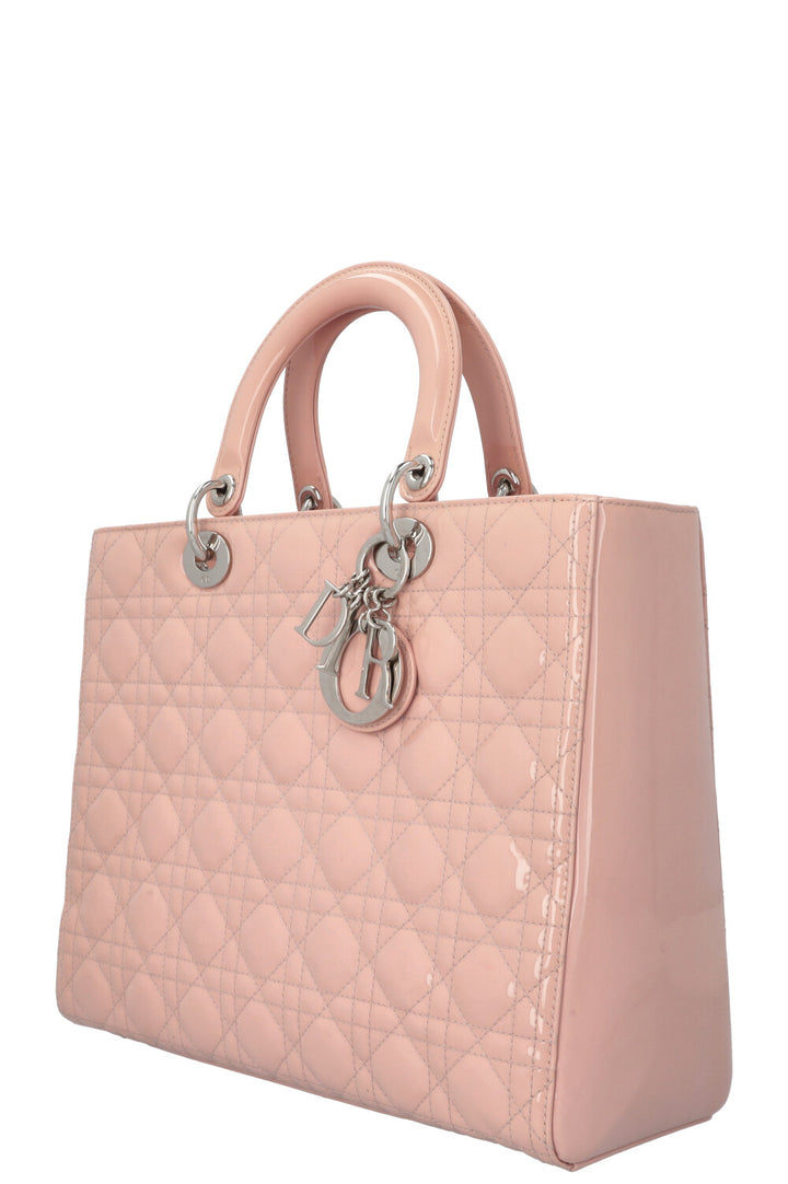CHRISTIAN DIOR Large Lady Dior Patent Rosa
