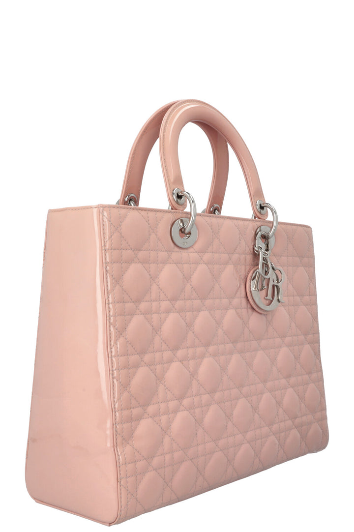 CHRISTIAN DIOR Large Lady Dior Patent Rosa