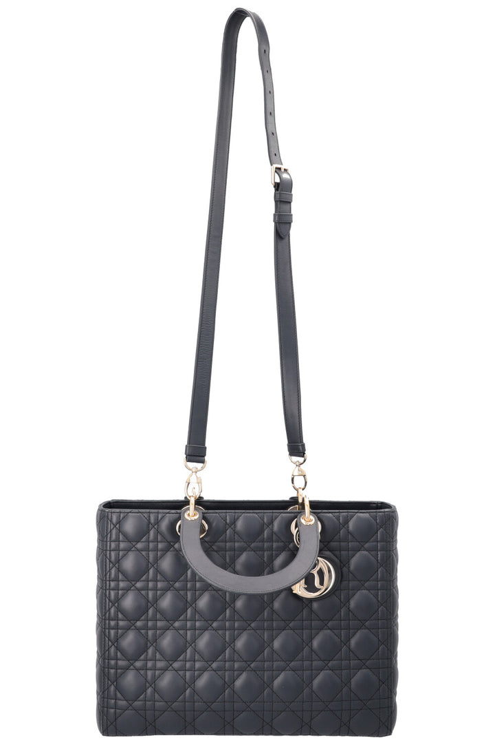 CHRISTIAN DIOR Large Lady Dior Bag Leather Navy