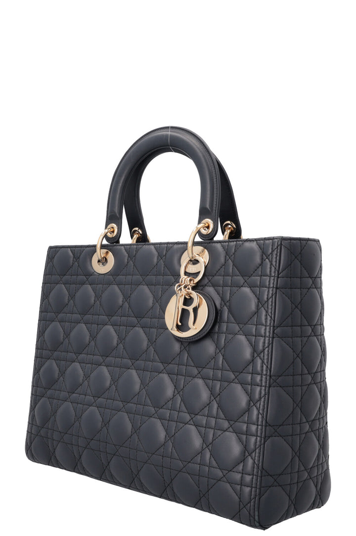 CHRISTIAN DIOR Large Lady Dior Bag Leather Navy
