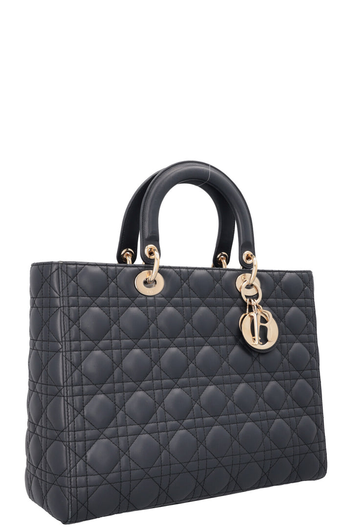 CHRISTIAN DIOR Large Lady Dior Bag Leather Navy