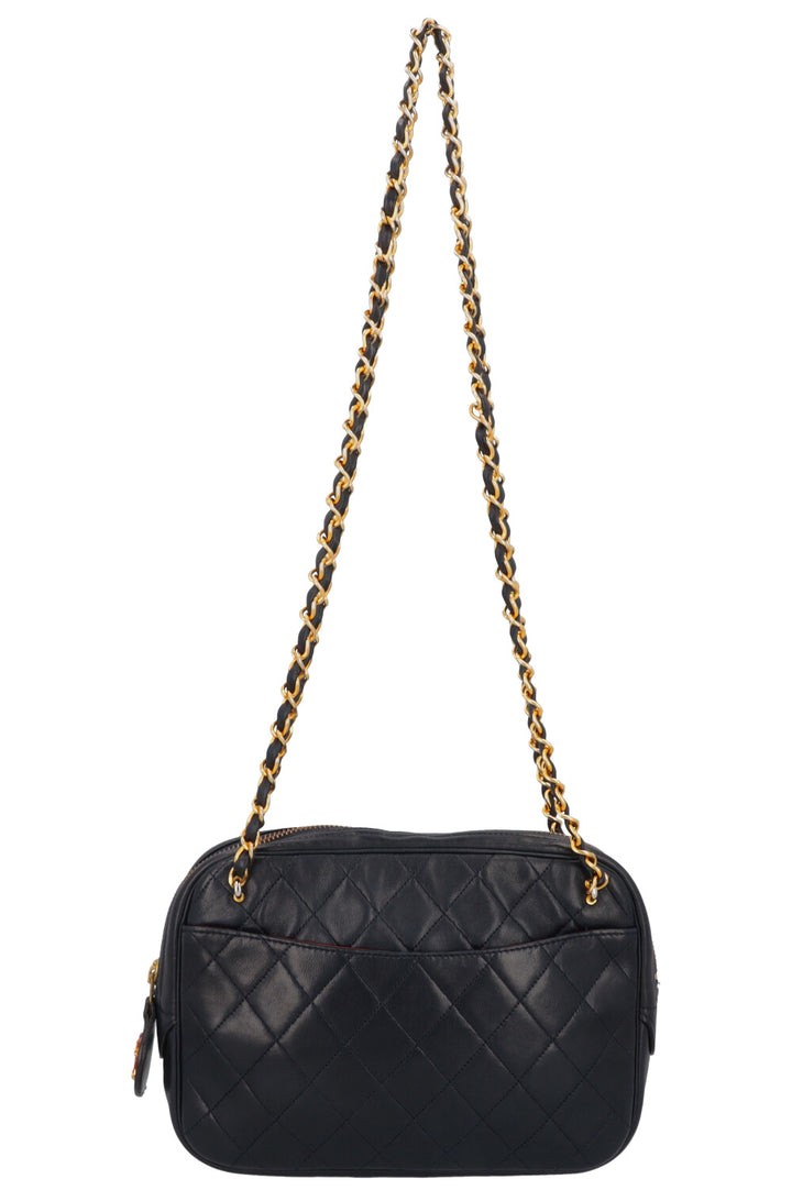 CHANEL Quilted Logo Shoulder Bag Navy
