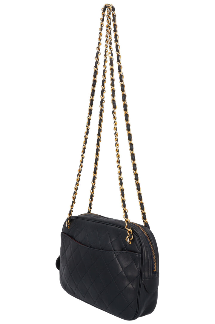 CHANEL Quilted Logo Shoulder Bag Navy