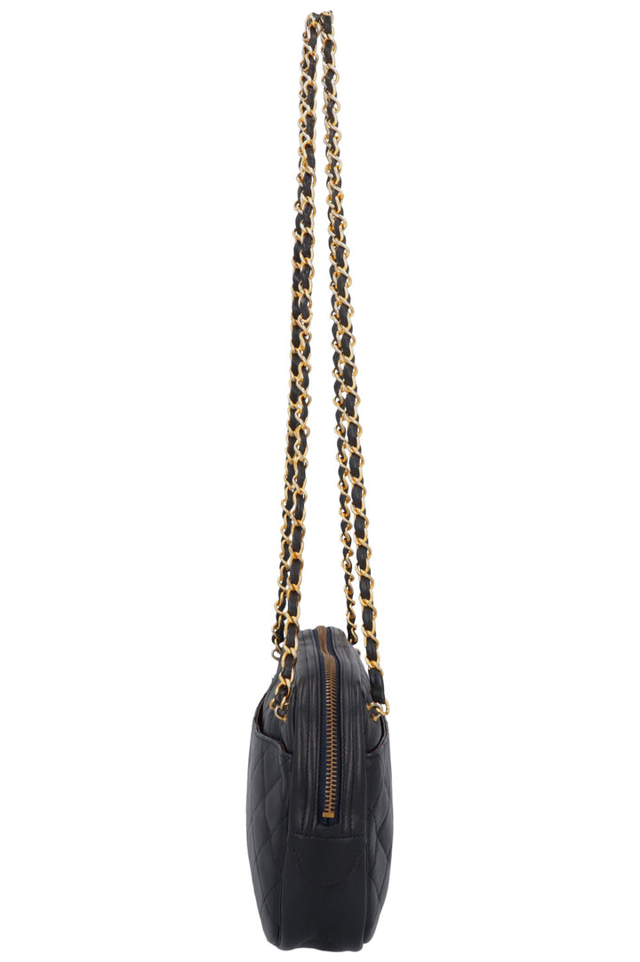 CHANEL Quilted Logo Shoulder Bag Navy