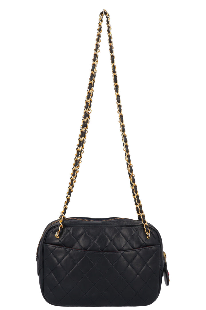 CHANEL Quilted Logo Shoulder Bag Navy