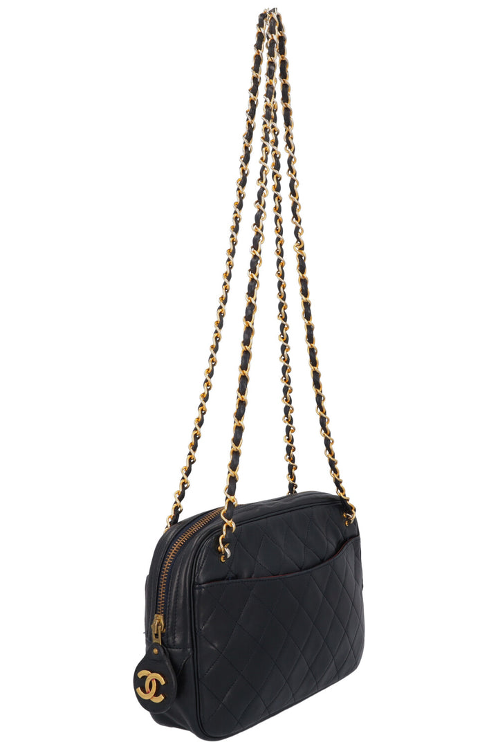 CHANEL Quilted Logo Shoulder Bag Navy