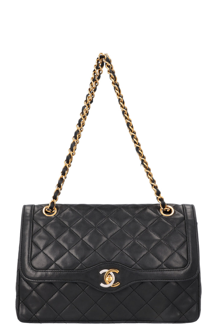 CHANEL Vintage Two Tone Flap Bag Black