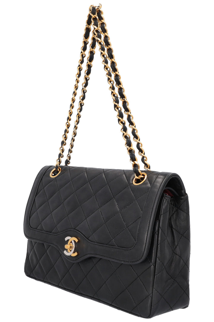 CHANEL Vintage Two Tone Flap Bag Black