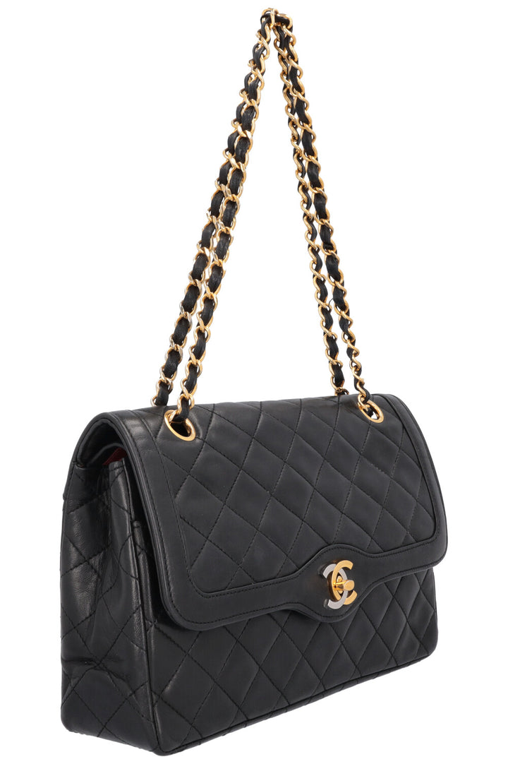 CHANEL Vintage Two Tone Flap Bag Black